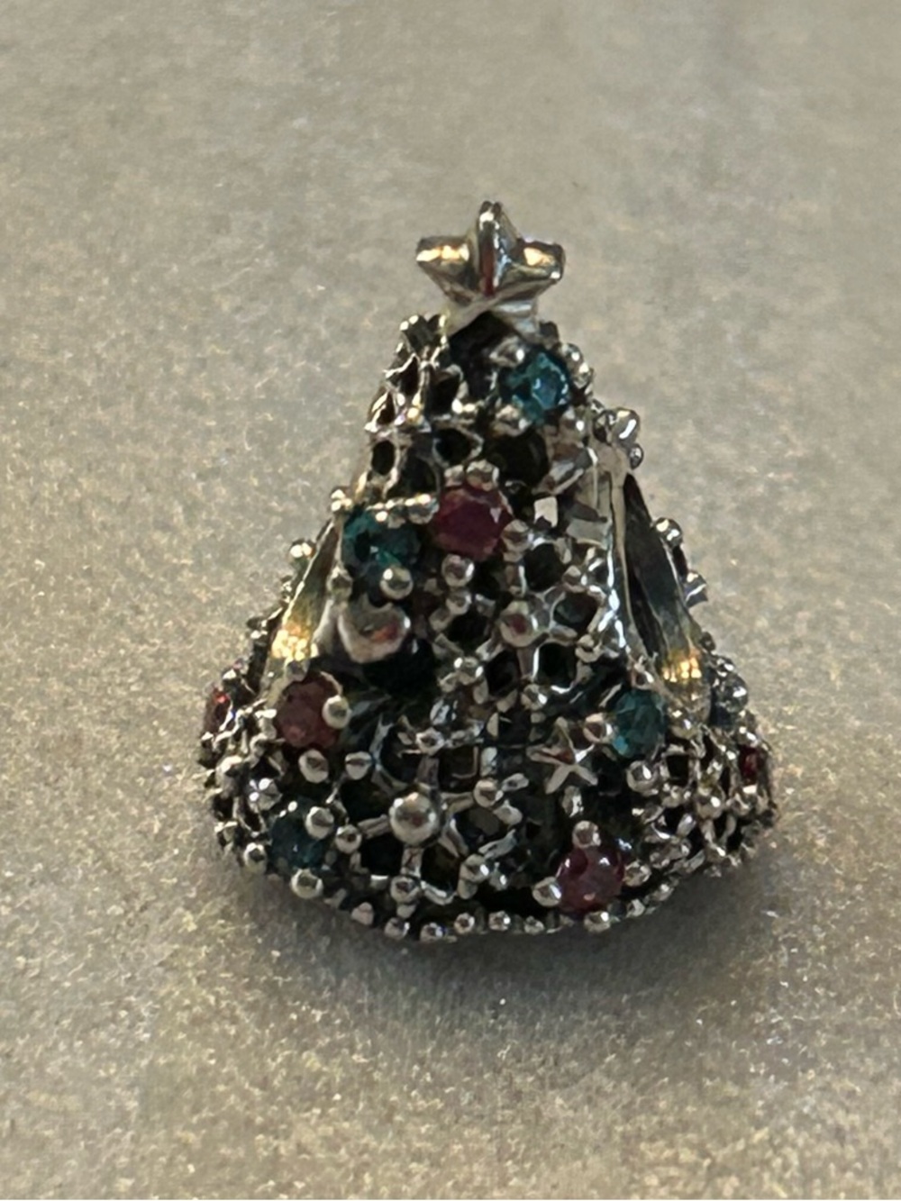 Pandora 925 Sterling Silver Christmas Tree Charm with Red and Green Crystals